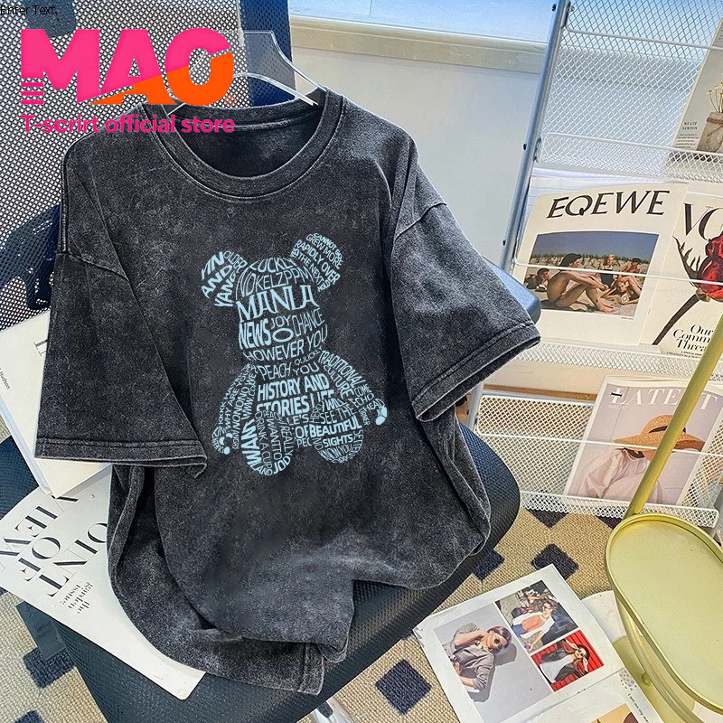 COD✅ (จัดส่งในกรุงเทพฯ) MAO Shop ❗️ ดีไซน์การ์ตูนน่ารักและหลวม ๆ เสื้อยืดคอกลมทรงหลวม สวมใส่สบาย สไตล์เนทรัล