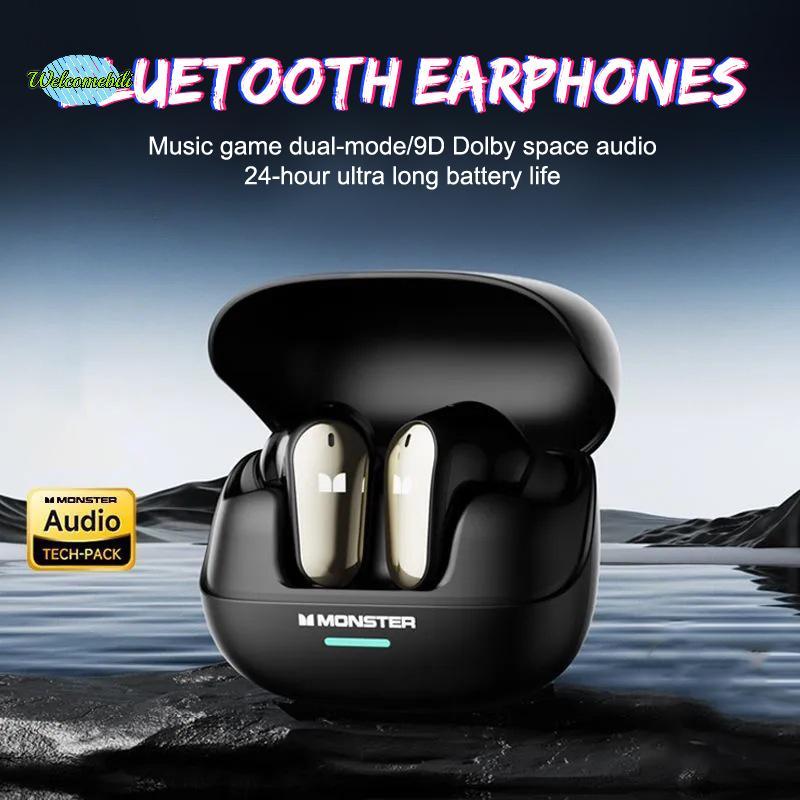 [WLB-t] ใหม่ Monster MQT52 TWS ไร้สาย 5.4 ชุดหูฟังไฮไฟสเตอริโอหูฟังสําหรับเล่นเกมพูดคุยหูฟังตัดเสียง