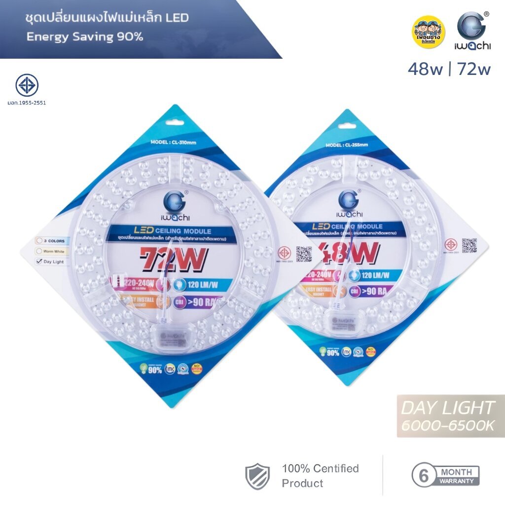 IWACHI แผงไฟแม่เหล็ก LED CEILING-MODULE 48w 72w แสงขาว มุมกระจายแสง 180 องศา ชุดเปลี่ยนแผงไฟแม่เหล็ก ประหยัดพลังงาน