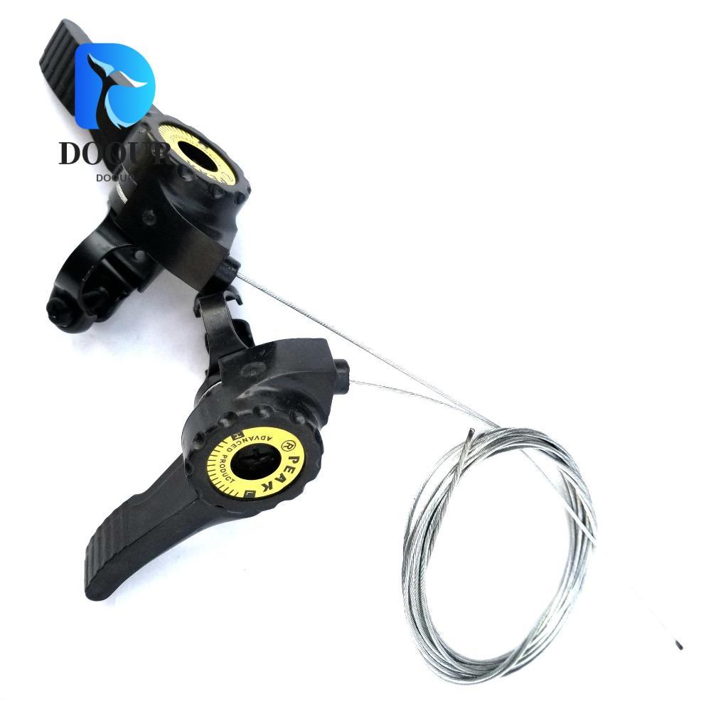 DOOUR 1 คู่ MTB จักรยาน Thumb Shifter, ซ้ายขวา Thumb พร้อมสายเคเบิลด้านใน Top Mount Shifters, 3x5/6/7 ความเร็ว Universal Gear Shifter จักรยานเสือหมอบ