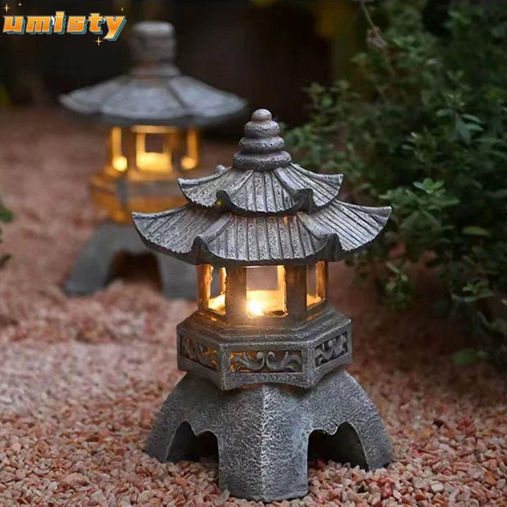 UMISTY โคมไฟหินเจดีย์ พลังงานแสงอาทิตย์ แฮนด์เมด สําหรับตกแต่งสวน