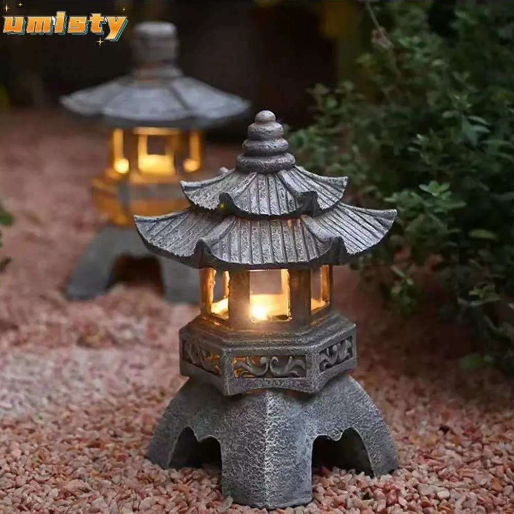 UMISTY โคมไฟหินเจดีย์ พลังงานแสงอาทิตย์ แฮนด์เมด สําหรับตกแต่งสวน