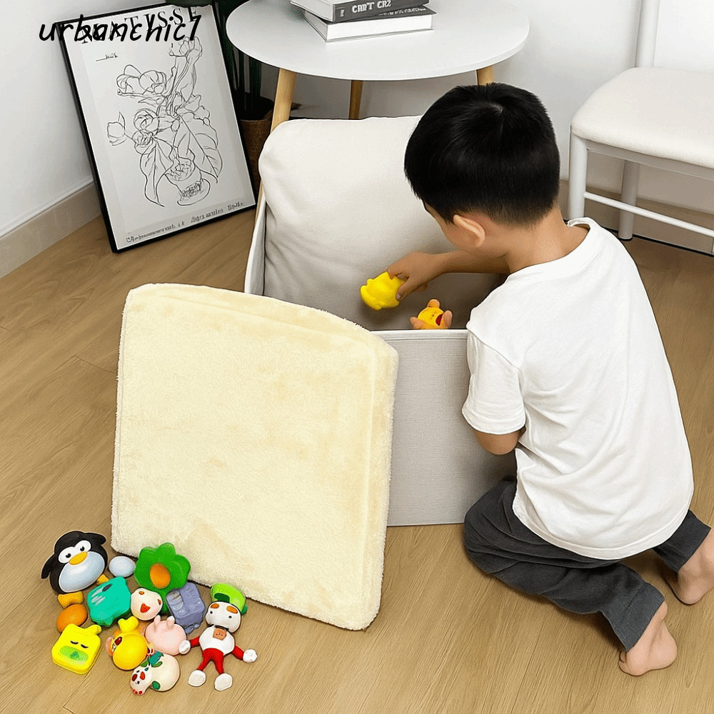 URBANCHIC ที่นั่งพับได้ Ottoman, การออกแบบพับได้ Multi-Functional Storage Ottoman, ตกแต่งสีทึบกํามะห