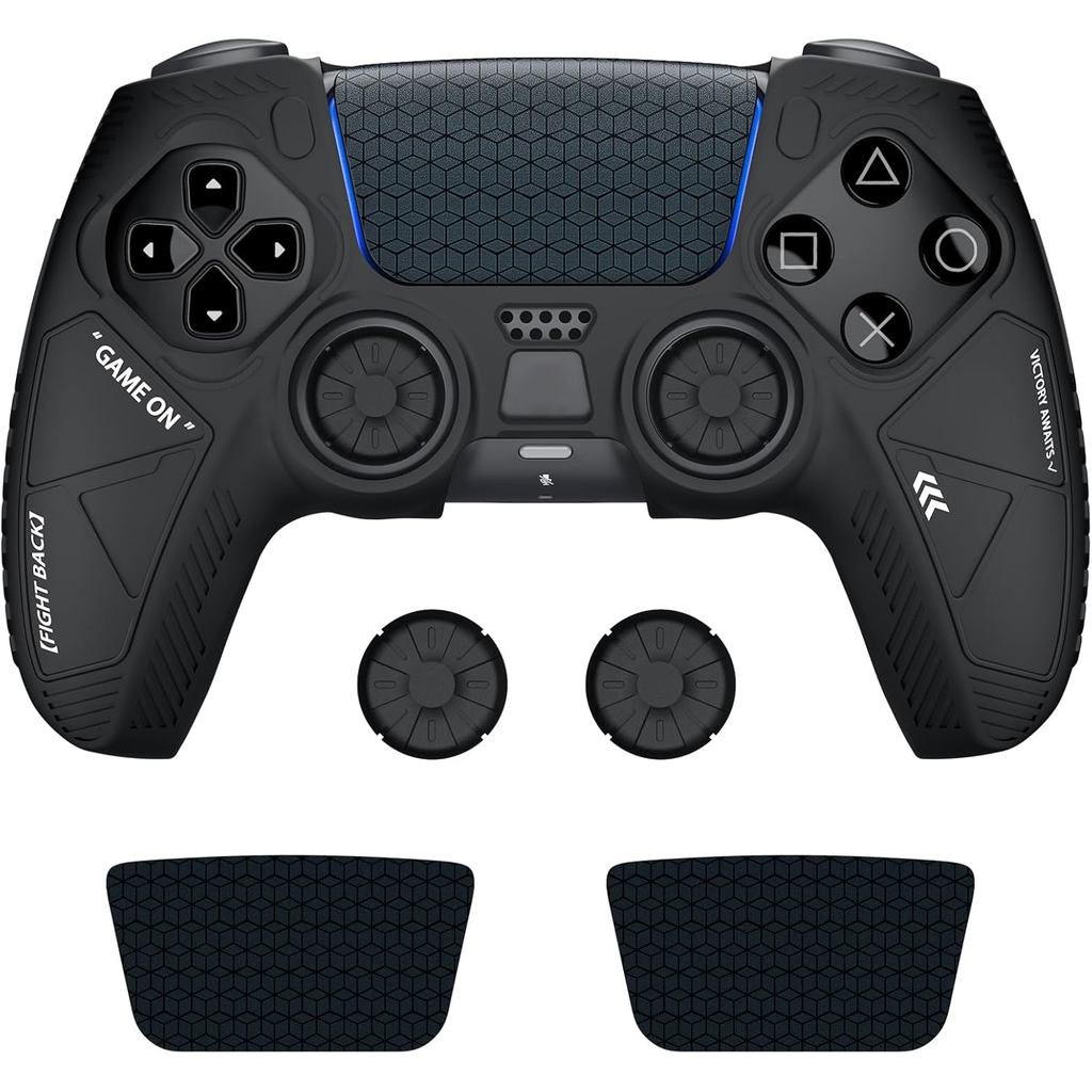 ผิวคอนโทรลเลอร์ PS5 กันลื่น, ชุดเคสด้ามจับซิลิโคนอ่อนนุ่ม, อุปกรณ์เสริมคอนโทรลเลอร์ PS5 พร้อมหมวกจับนิ้วหัวแม่มือ 2 อันและสติกเกอร์ 2