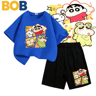 【จัดส่งไทย】2ชิ้น ชุดแฟชั่นเด็ก ชินจัง Shinchan ลายการ์ตูน NASA เสื้อยืดแขนสั้น+กางเกงขาสั้น สำหรับเด็กอายุ 1-14ปี#132