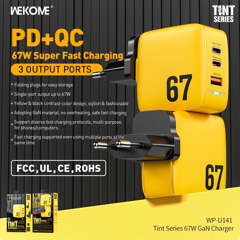 { SmileShopAcc } 67 WATT WESJOME WPU141 TINT SERIES ADAPTER / 67W หัวชาร์จ FAST CHARGING 1 USB 2 TYP