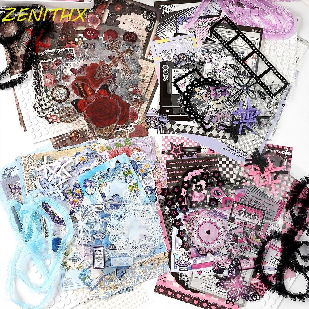 ZENITHX DIY Itabag ใส่วัสดุ,สติกเกอร์กระดาษ Retro Itabag Decor วัสดุ DIY, ดอกไม้ที่มีสีสันลูกไม้ริบบิ้น Itabag Basic ตกแต่งฟิลเลอร์สาวของขวัญ