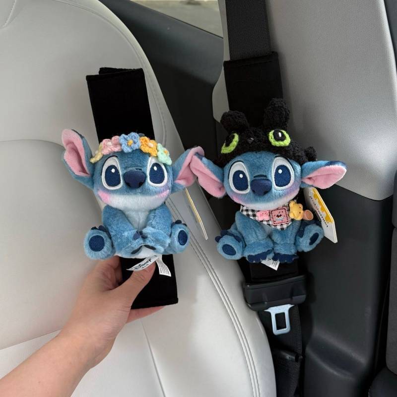 [New] Toothless Stitch Car Shoulder Sleeve Plush Doll Automobile Safety Belt Cover New Car Gift Cute QLix