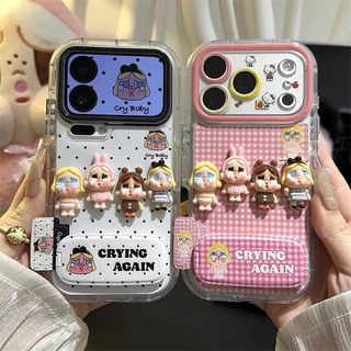 เคส TPU สําหรับเด็ก 3D ร้องไห้ | กันฝุ่นกันกระแทกพร้อมขาตั้งกระจกสําหรับ ไอโฟน 17 16 15 14 13 12 11 มือโปร โปรแม็กซ์ | เคสโทรศัพท์น่ารักความงามสําหรับเด็กผู้หญิง