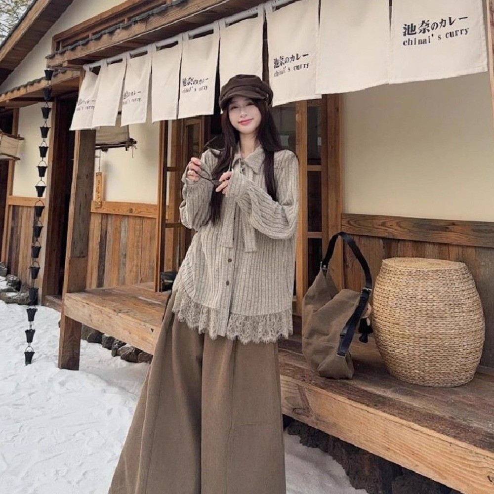 สไตล์ย้อนยุคลูกไม้แขนยาวถักเสื้อฤดูใบไม้ผลิฤดูใบไม้ร่วงใหม รูปที่ 6