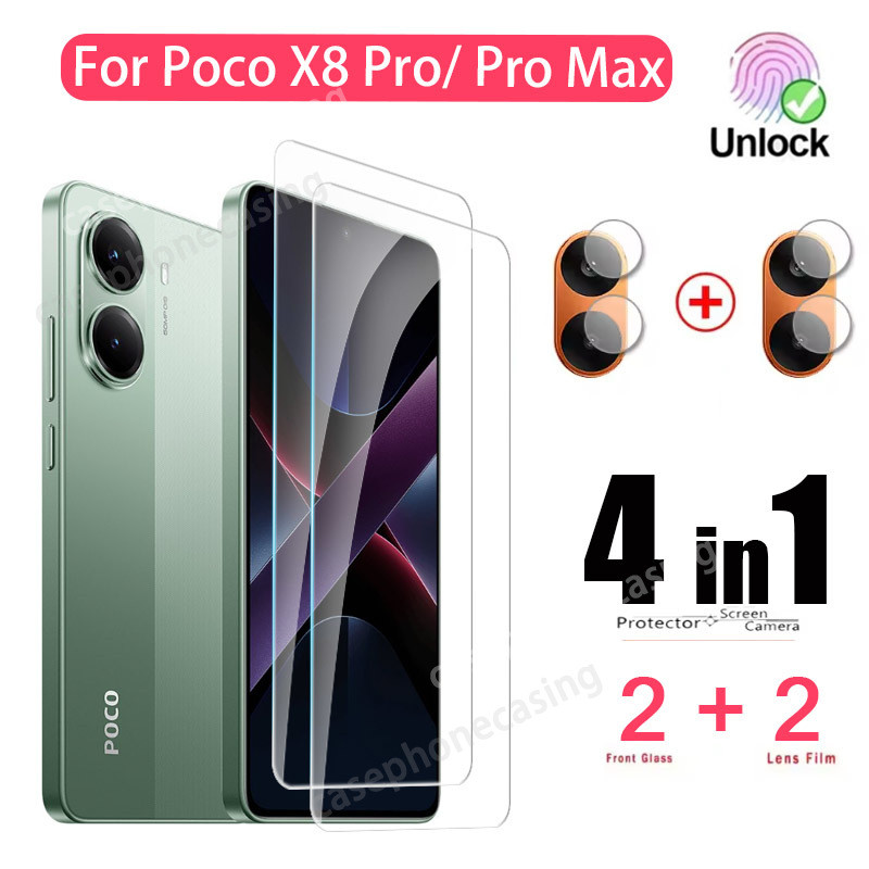 ป้องกันหน้าจอสําหรับ POCO X8 Pro Max X8ProMax 4G 5G 2026 ตัวป้องกันกล้อง 9H แก้ว 4in1 กระจกนิรภัยล้างดูกระจกป้องกันฟิล์ม