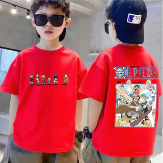 เสื้อยืดลูฟี่ ผ้าฝ้าย 100% แบบอนิเมะญี่ปุ่น คอวี สินค้าพร้อมจัดส่งให้เด็ก