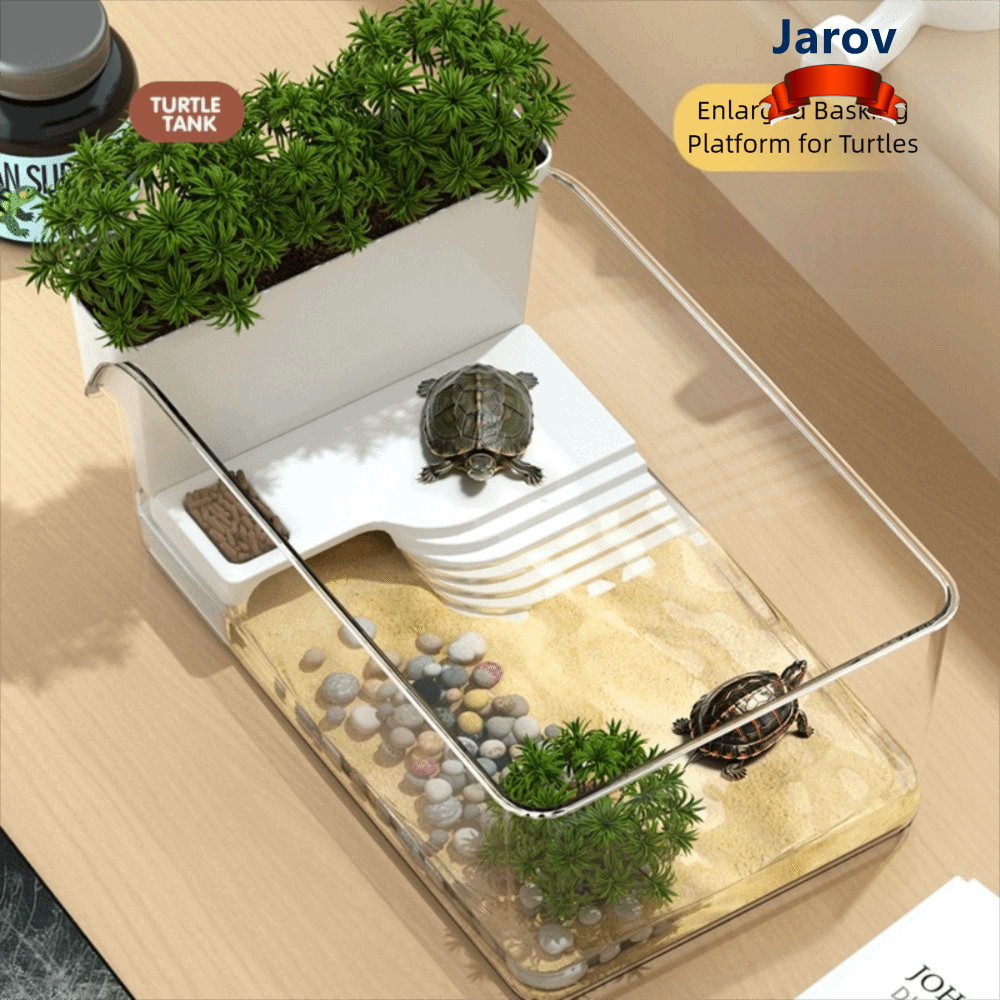 JAROV ภูมิทัศน์เต่าถัง,โปร่งใสนิเวศวิทยาภูมิทัศน์เต่าถัง,ทนทาน Sun Climbing พร้อมพื้นที่ Basking Aquarium สําหรับสัตว์เลี้ยงเต่าฤาษีปูเต่า Adoption