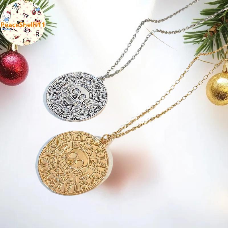 PeaceShells Pirates Of The Caribbean Aztec เหรียญสีทอง Nelace Retro Skull จี้ Punk Hip Hop Nelace VN
