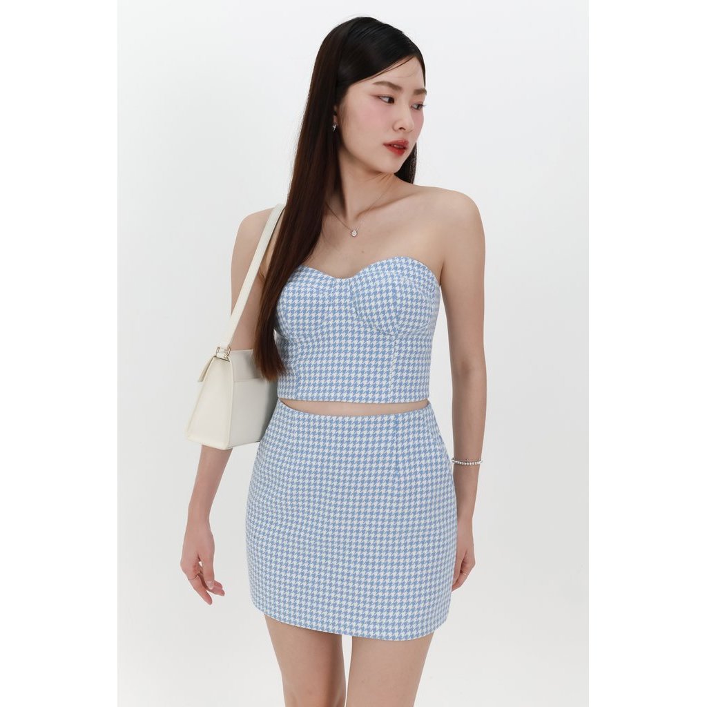 Henley Houndstooth Co-ord Top สีสีฟ้าอ่อน