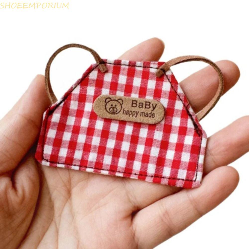 SHOEEMPORIUM ตุ๊กตาเสื้อผ้า, 10 ซม./15 ซม.DIY Retro ตุ๊กตา Denim ผ้ากันเปื้อน,มินิตุ๊กตาลายสก๊อตลาย 