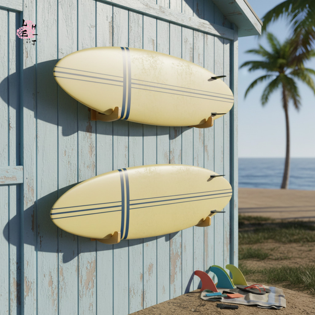 แร็คปรับได้สำหรับsurfboard ใช้กลางแจ้ง ออกแบบมาเพื่อการจัดเก็บsurfboardและประหยัดพื้นที่