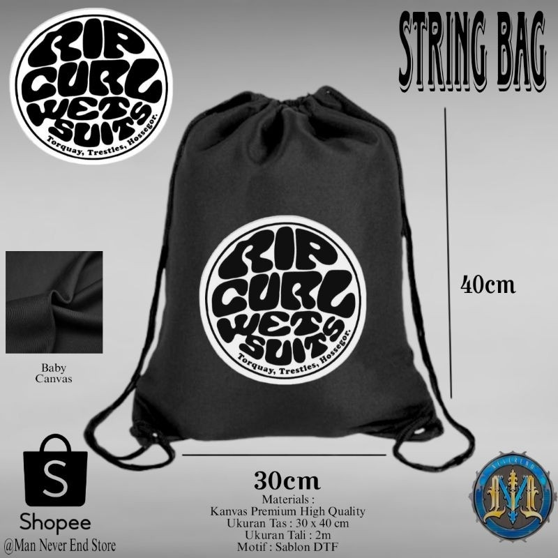 Ripcurl Distro Twill Canvas String Bag Gymsack Baby Canvas Twill Distro Rip Curl Drawstring Bag/ School Bag Koran Reading Bag วัสดุผ้าใบพรีเมี่ยม ECX3