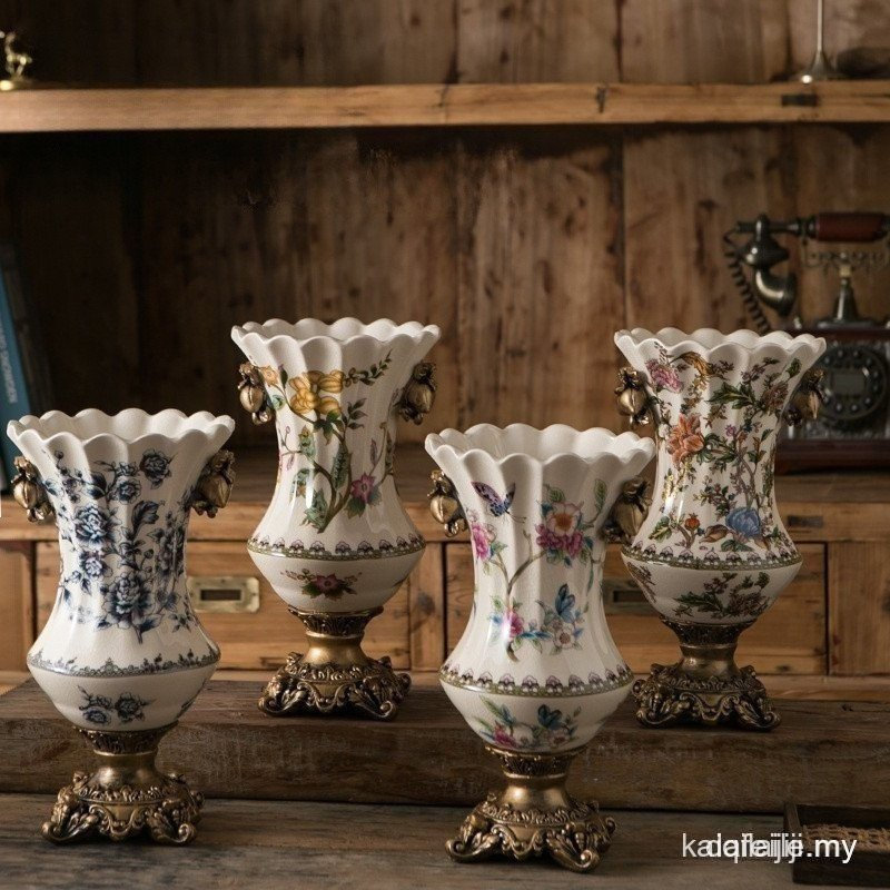 สไตล์ยุโรป High-Foot แจกัน Vintage Ice Crack แจกันเซรามิกตกแต่งบ้านสร้างสรรค์เครื่องประดับ H9Y8 GFZ7