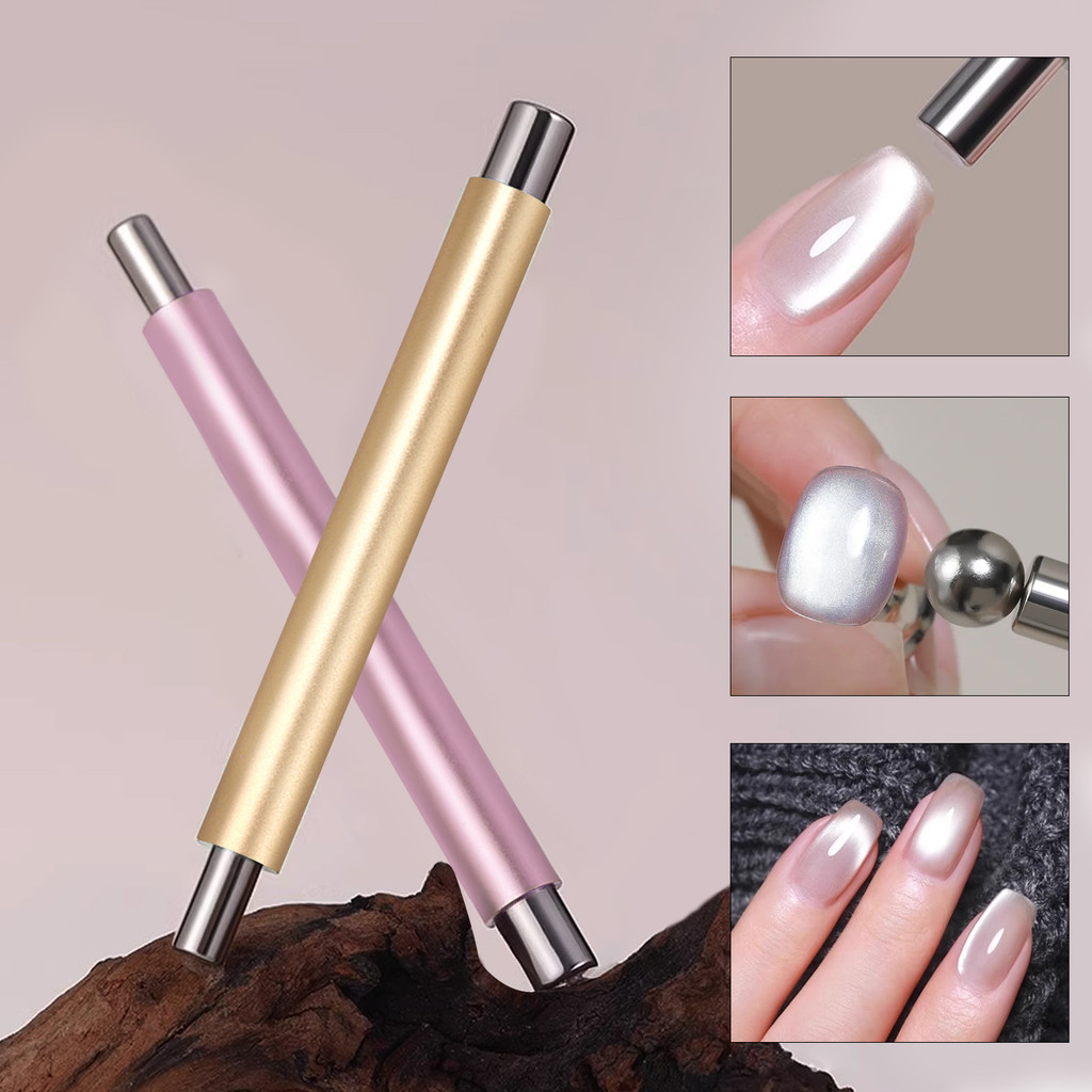 OsNailmall ลูกปัดแก้ว Cat Eye Nail Art Magnetic Rod Dual Head Steel Ball เครื่องมือแม่เหล็กสําหรับร้านทําเล็บมืออาชีพ