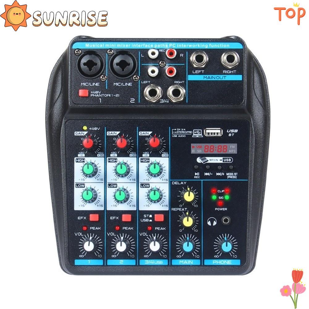 SUNRISE DJ Console Mixer, Bluetooth Monitor Karaoke System Audio Mixer, 4 Channel Portable with 48V 