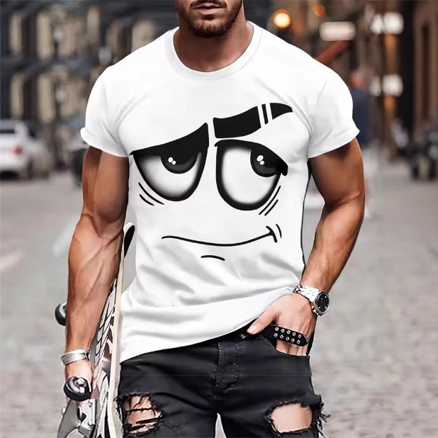 เสื้อเชิ้ตผู้ชาย Fashion 3D Emoji Print T Shirt | ฤดูร้อนถนนเสื้อลําลองผู้ชาย