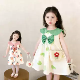 พร้อมส่ง🌠 ชุดเดรสเด็กผู้หญิง คอบัวโบว์น่ารัก ผ้าใส่สบาย🌠