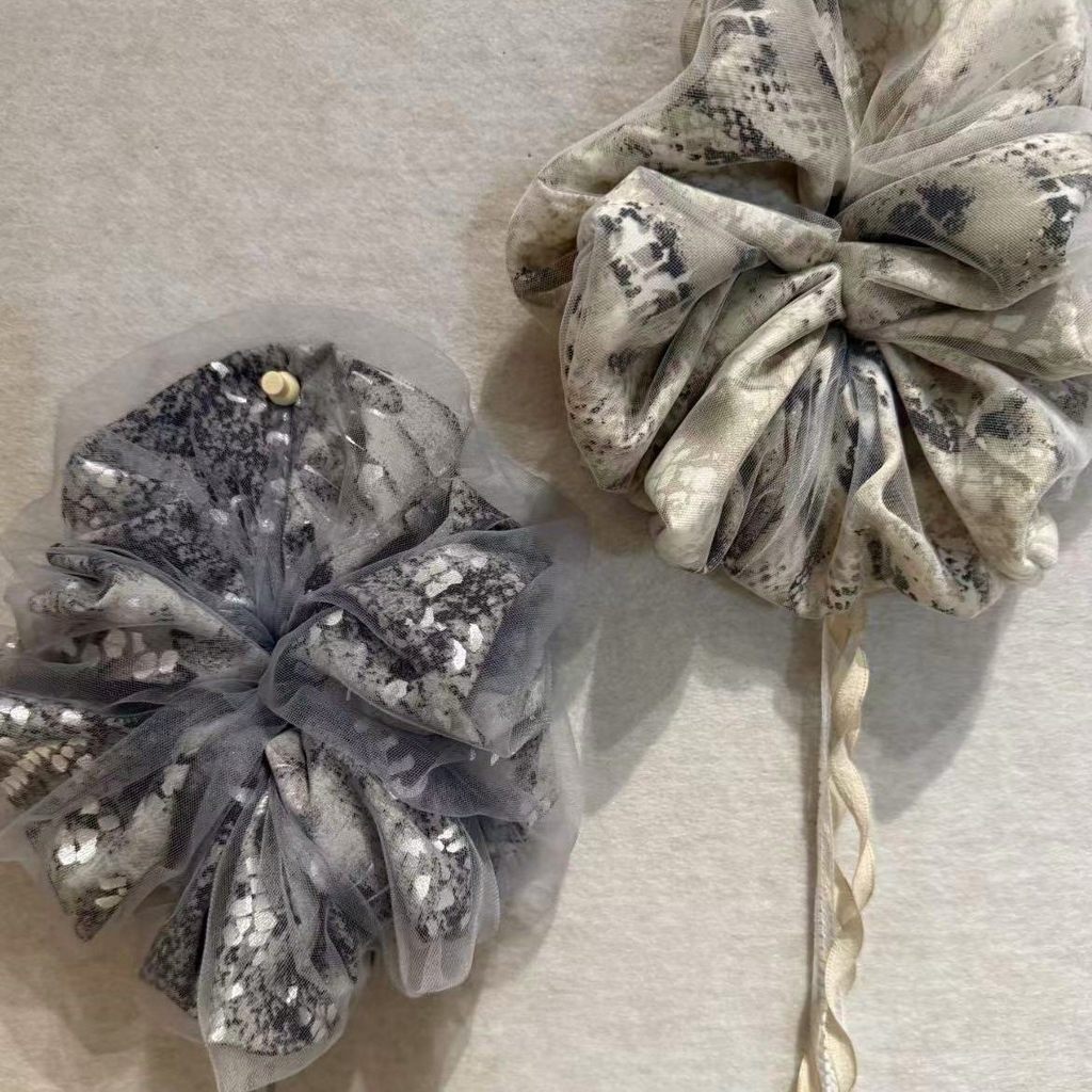 [Ribbed Snake] Python Hair Tie Silver Grey Tulle Scale Python Pattern Scrunchy Hair Tie [syf]