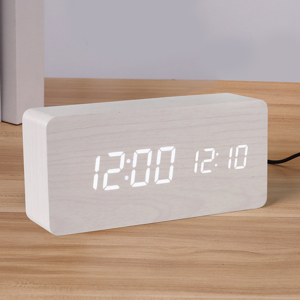 Popular~PVC Wooden clock multifunctional alarm clock LED Clock, thermometer, counting clock, student