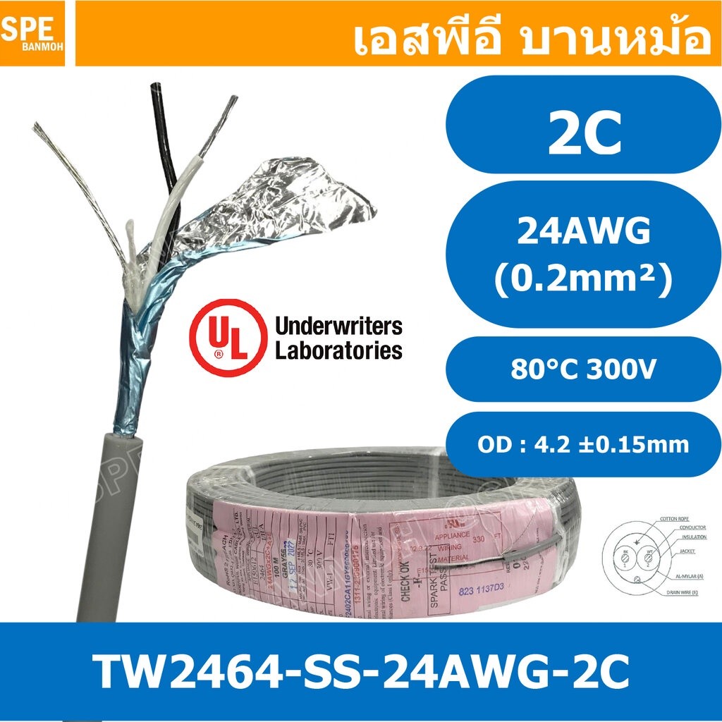 [ 6 เมตร ] TW-2464SS-24AWG-02C สายมัลติคอร์ 2 คอร์ ขนาด 24AWG 2C x 24AWG UL2464 300V 80°C AWG24 เบอร