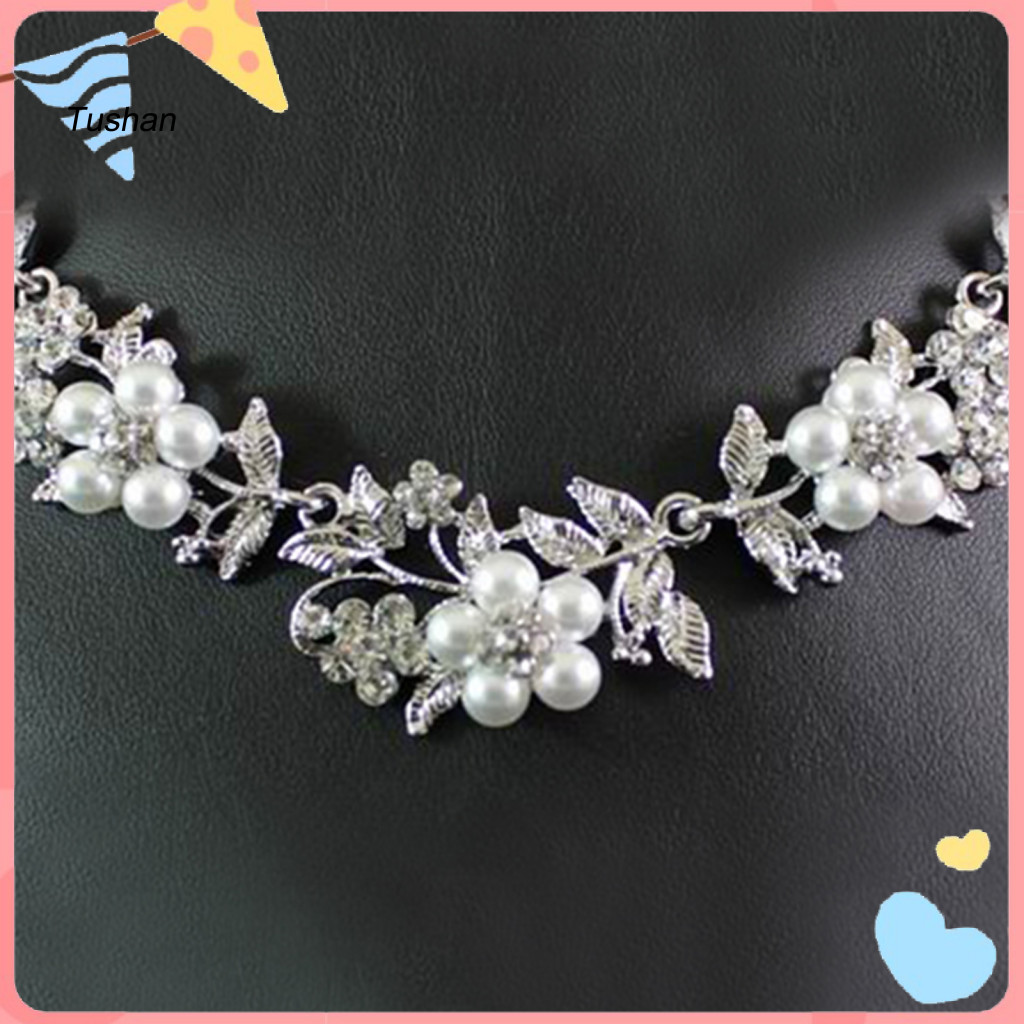 [Ts] 1 ชุดสร้อยคอ Eardrop แฟชั่นเงา Charming Faux Pearl สร้อยคอเงินต่างหูสําหรับผู้หญิง