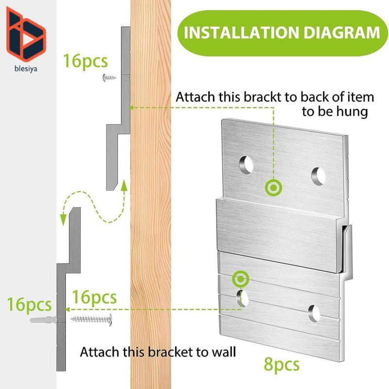Blesiya 8 คู่ French Cleat Picture Hanger Heavy Duty สําหรับแผงงานศิลปะไวท์บอร์ด