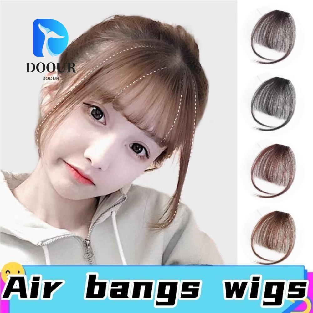 DOOUR Air Bangs Hairpiece, ผู้หญิงสังเคราะห์ Mini Fake Bangs, สําหรับเด็กผู้หญิงสีดําสีน้ําตาล Hairp