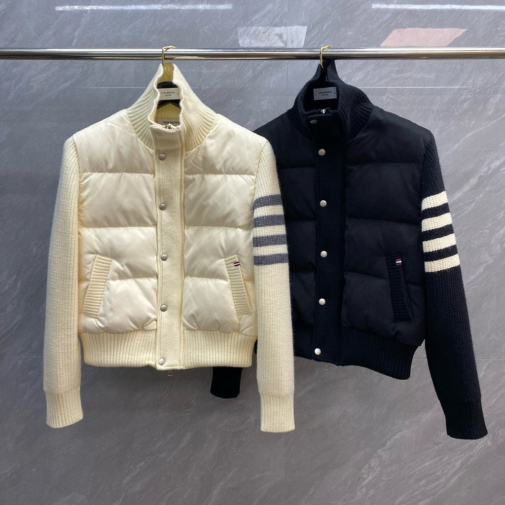 Tom Browne Womens 24 Winter Fashion All-Match Contrast Color Four-Rod Knit Stitching Duck Down Jacke