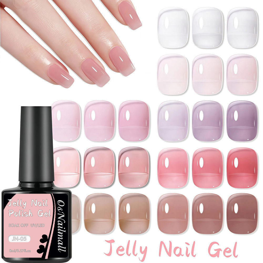 OsNailmall 8 สี Jelly Nail Gel Polish UV LED Soak Off Nail Art Polish Nude สี UV Gel เล็บกึ่งถาวร