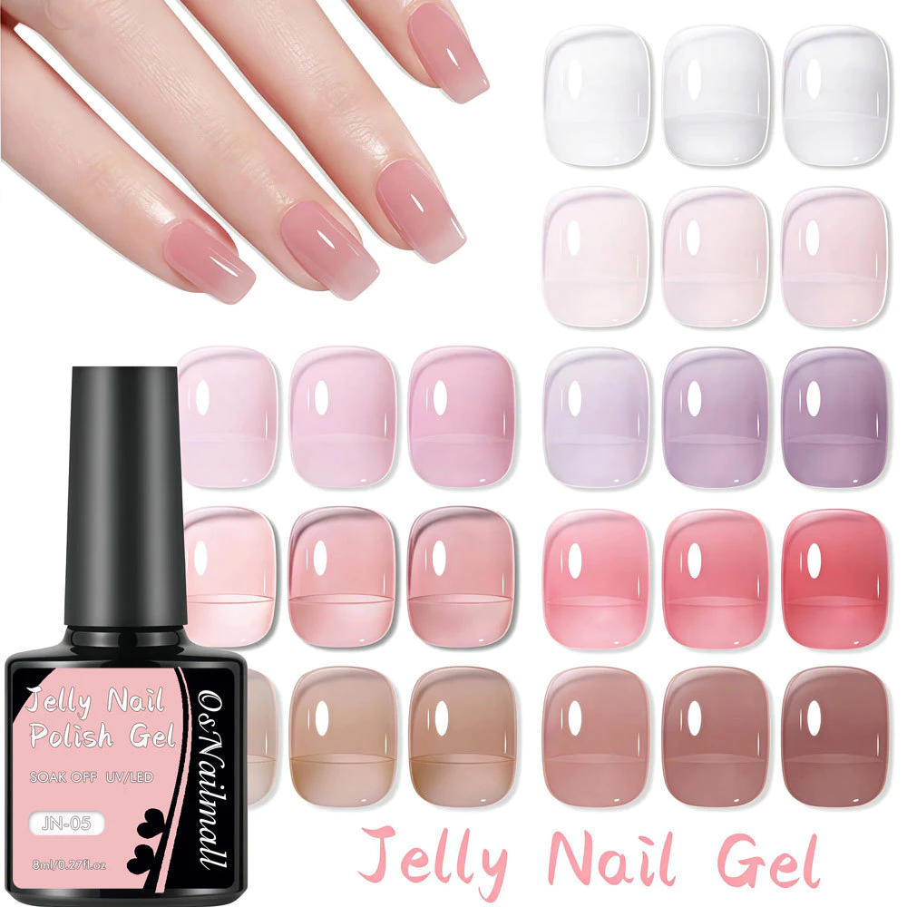 OsNailmall 8 สี Jelly Nail Gel Polish UV LED Soak Off Nail Art Polish Nude สี UV Gel เล็บกึ่งถาวร
