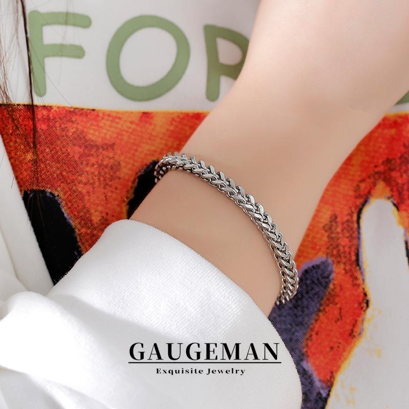 กาเกแมน สร้อยข้อมือเหล็กไทเทเนียมผู้ชายโซ่ธรรมดาทอสองแถววินเทจมินิมอลโซ่คิวบา สล0001#