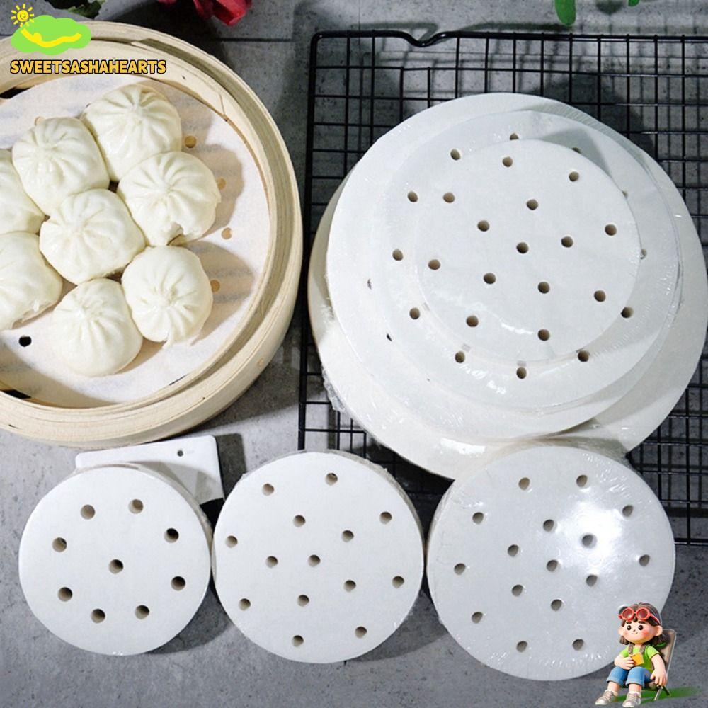 SWEE 100 ชิ้น Steamer กระดาษ, รอบ 4/5/6/7/8in Buns ขนมอบกระดาษไม่ติด, ทนทานทิ้ง Buns Pad กระดาษครัวท