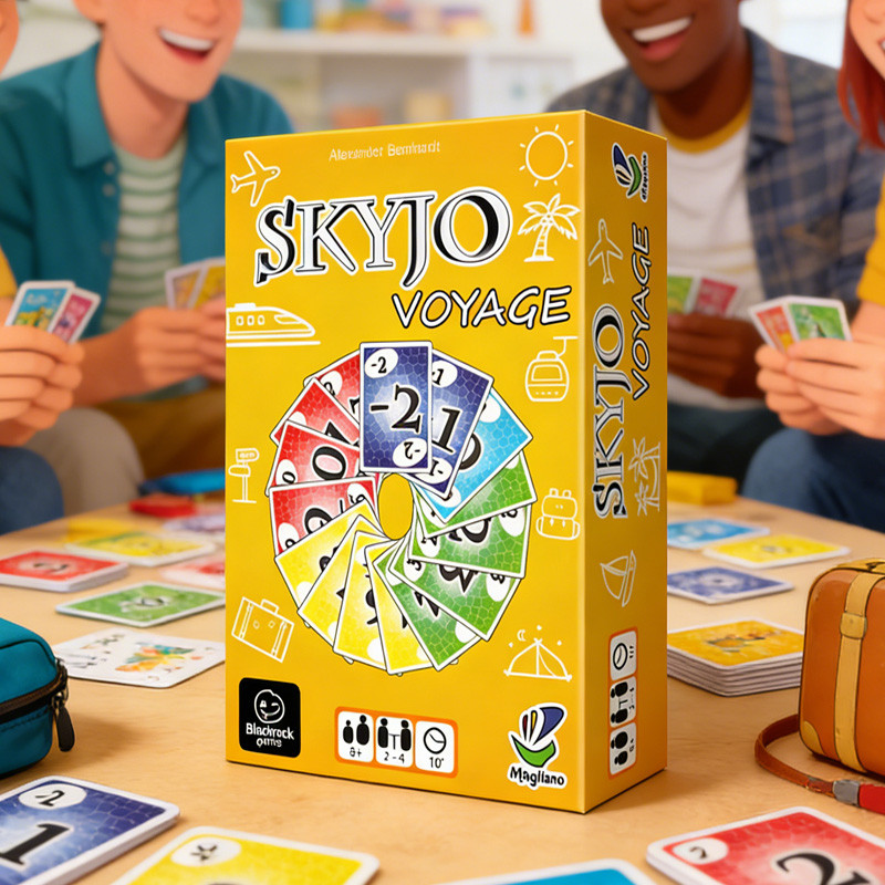 เกมการ์ดท่องเที่ยว SKYJO Voyage | เกมสําหรับครอบครัวกลยุทธ์แบบพกพาสําหรับ 2-4 ผู้เล่นเดินทางที่เป็นมิตร (อายุ 8 ปีขึ้นไป)