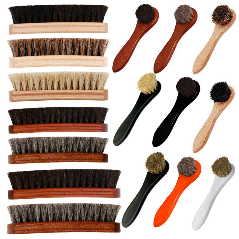 Horsehair Brush Beech Soft Brush แปรงรองเท้า Horsehair Leather Shoe Polish Washing Suede Suede Clean