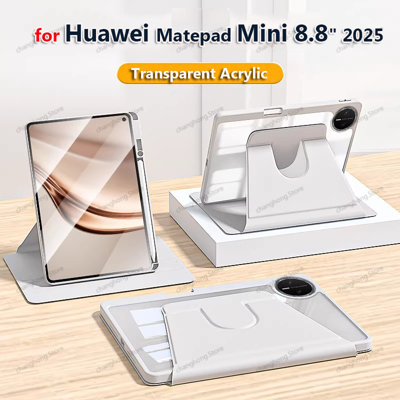 เคสสําหรับ Huawei Matepad Mini 8.8" 2025 MLR-AL10HP MLR-AL10KP อะคริลิคใส 360° ฝาครอบปลอกหมุนได้สําหรับ Matepad Mini 8.8 นิ้วพร้อมที่ใส่ดินสอ