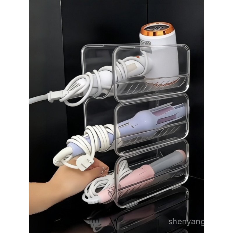 ที่เก็บของในห้องน้ํา เครื่องมือที่มีประโยชน์ Curling Iron Storage Rack หวีเครื่องเป่าผมเก็บป้องกันฝุ