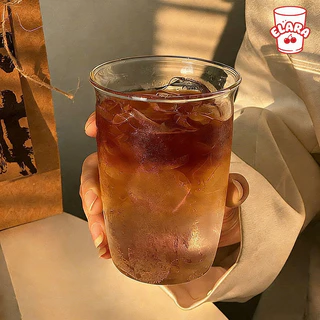 แก้วกาแฟเย็น แก้วน้ำใสสไตล์มินิมอล ทนความร้อน-เย็น ขนาด 350ml/460ml พร้อมน้ำแข็ง ใช้ได้ทุกวัน