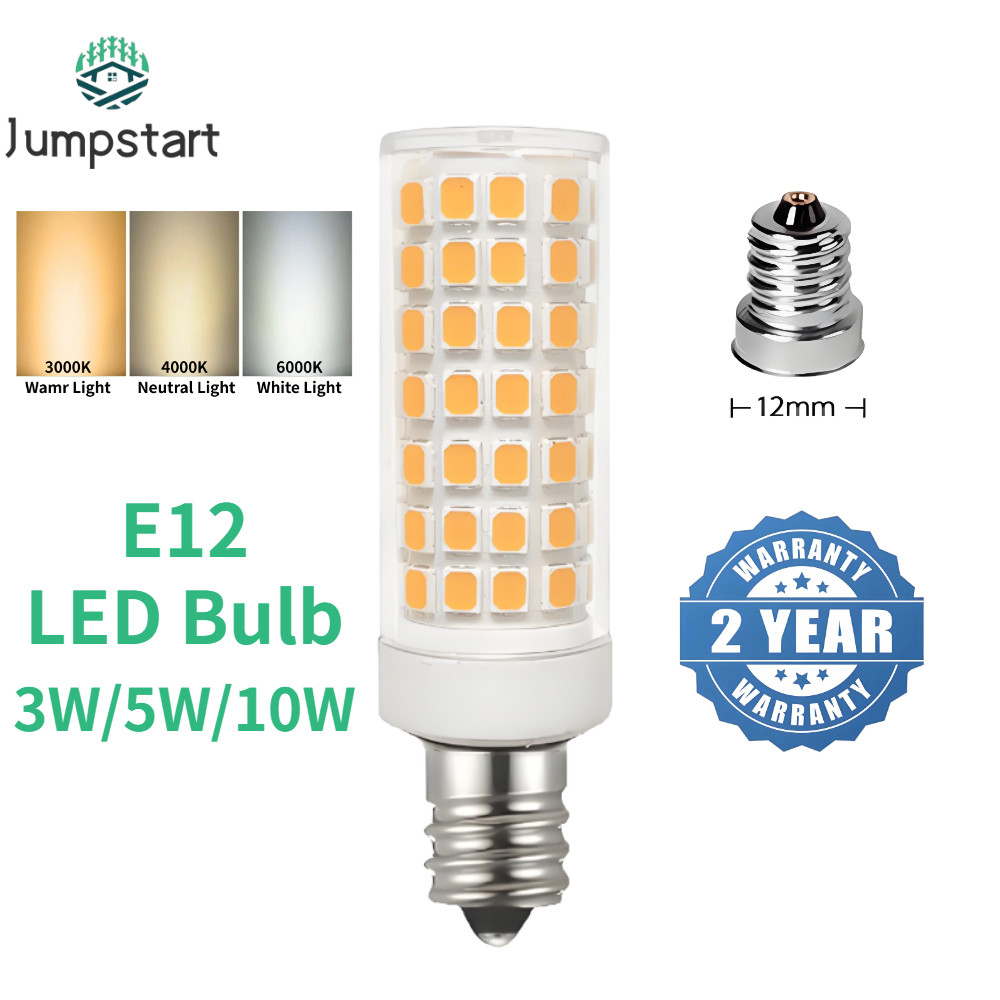 Jumpstartรับประกัน 2 ปีหลอดไฟ LED, E12,220V,3W 5W,10W, แสงสีขาว 6000K, Neutral Light 4000K, แสงวอร์มไวท์ 3000K, ความสว่างสูง, เปลี่ยนโคมไฟไส้ได้,