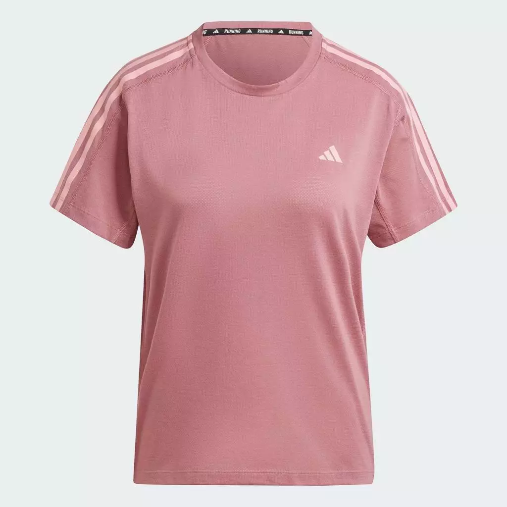 adidas วิ่ง เสื้อยืด Own the Run 3-Stripes ผู้หญิง สีชมพู IW0012