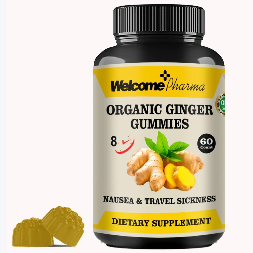 กัมมี่ขิงขิงปราศจากน้ําตาลสําหรับ Nausea & Travel Sickness Relief พอร์ต 8 ชั่วโมง, ช่วยเหลือย่อยอาหา