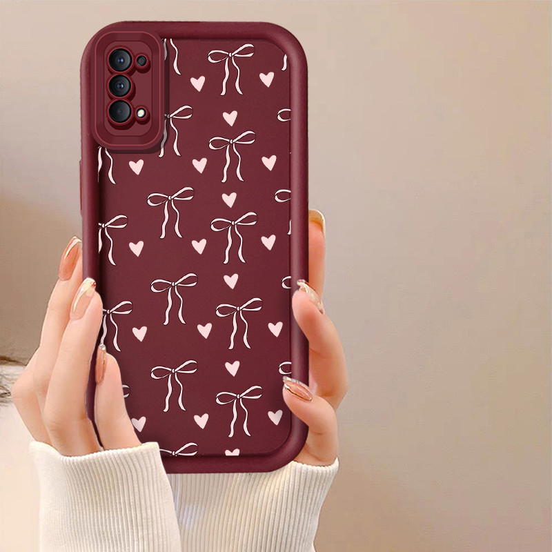 เคสโทรศัพท์แบบนุ่มสําหรับ OPPO Reno 2Z 2F Reno 5 5K Reno 6 7 Reno 8 Pro 8T Reno 10 Pro Reno 11 11F โบว์สีชมพูหัวใจ Anti-fall เคสป้องกัน