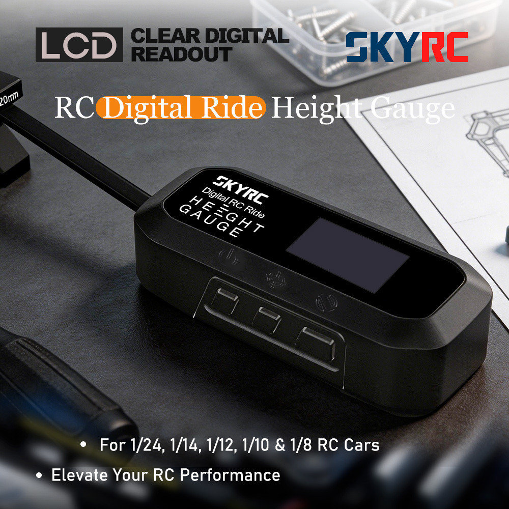 SkyRC Digital Ride Height Caliper for 1/24 1/10 1/8 RC Cars, High Precision 0.1mm Gauge with Rotating Display and Calibration Tool