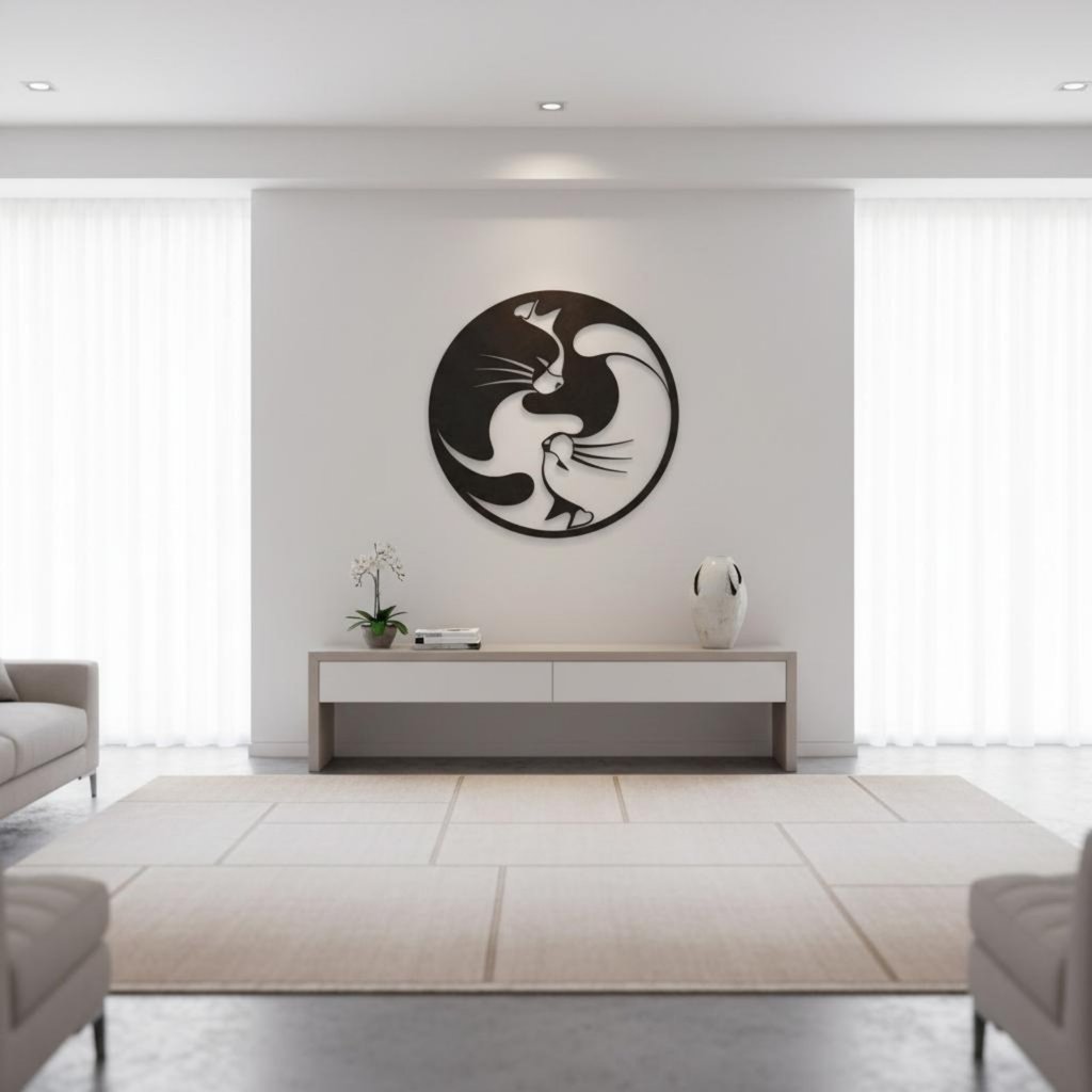 การออกแบบที่ทันสมัย Yin Yang Cat Wall Art ง่ายต่อการแขวน Cat Wall Art ยาวนานสําหรับห้องนั่งเล่น, ห้อ