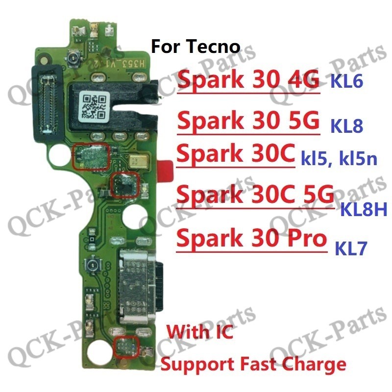 สําหรับ Tecno Spark 30 30C Pro 4G 5G KL6 KL7 KL8 KL8H KI5 KI5n USB ชาร์จพอร์ตไมโครโฟน Dock Connector Board Flex สายอะไหล่ซ่อม Global
